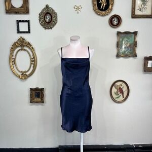 Vintage Y2K Bebe Navy Satin Slip Dress – Size Small